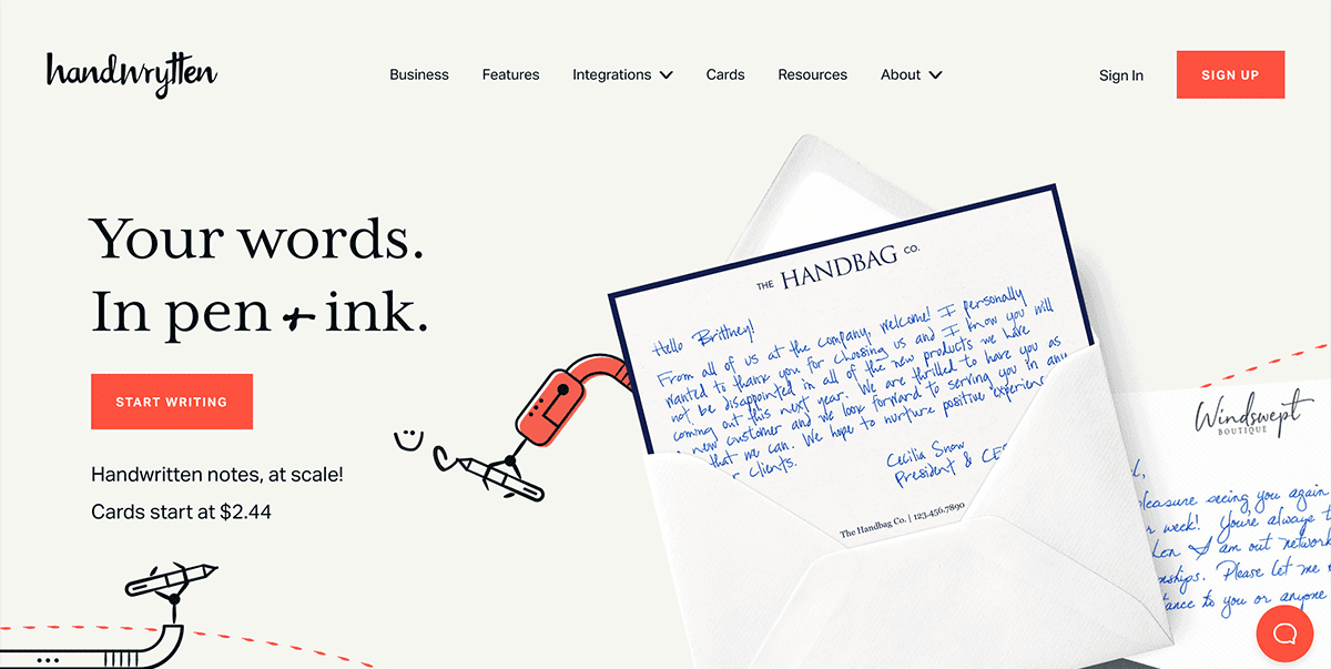 A screenshot of the Handwritten website.