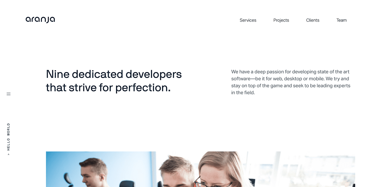 screenshot of development studio website