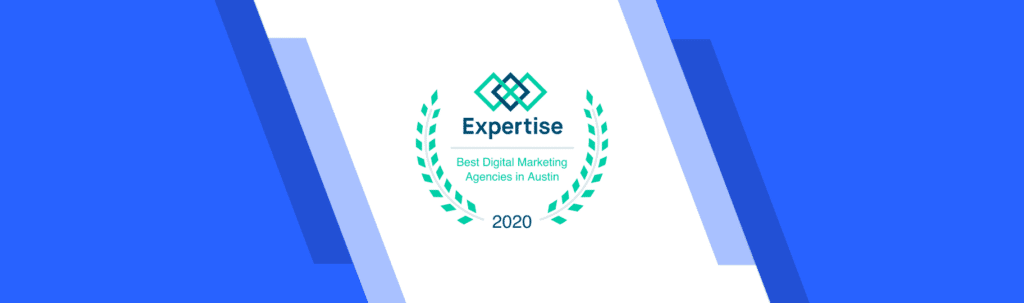 An award badge for the 2020 expertise.com "Best Digital Marketing Agencies in Austin."