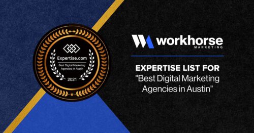 An award badge for the 2021 expertise.com "Best Digital Marketing Agencies in Austin."