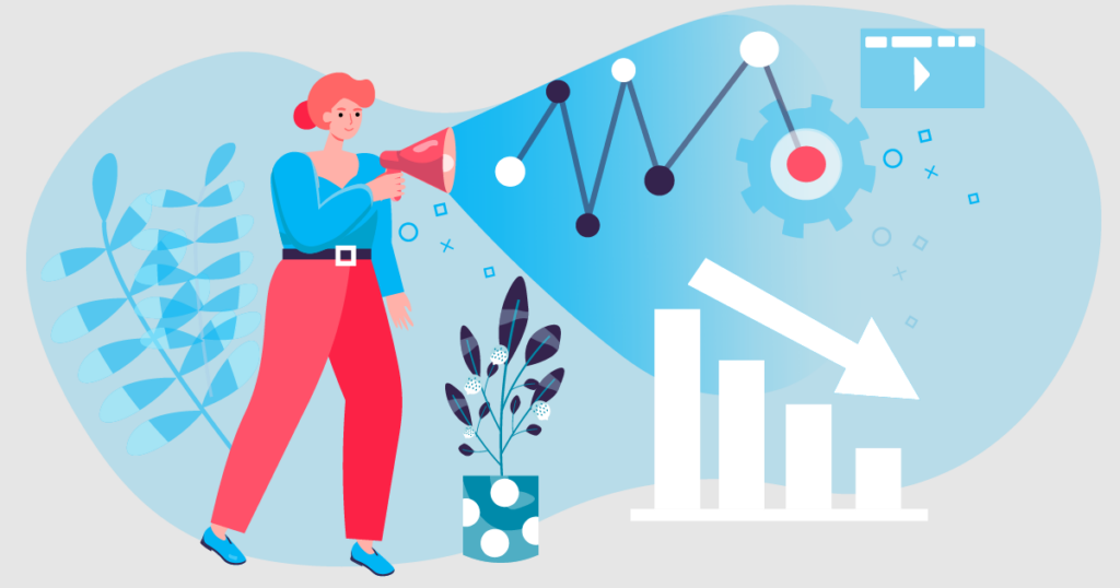 An infographic representing a marketing professional broadcasting a campaign across multiple media channels.